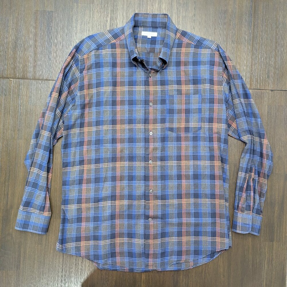 Alex Cannon | Men's XL Blue/Brown/Grey Checkered/Plaid Shirt | 100% Cotton